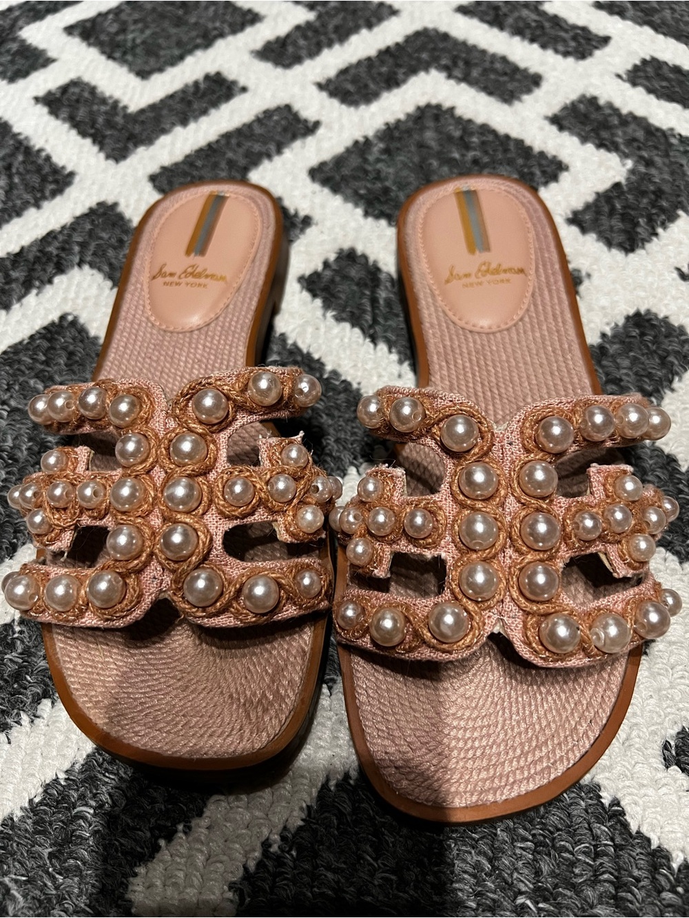 Sam Edelman Rose Gold Pearl-Embellished Slide Sandals